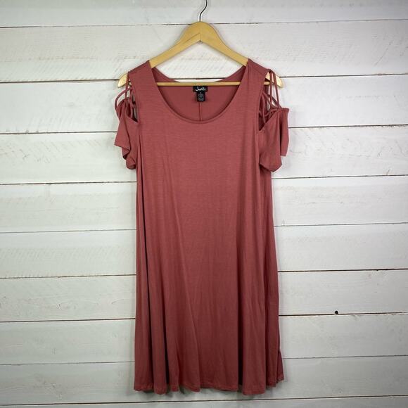 JUSTIFY Mauve Pink Peek Shoulder Sleeve Midi Flowy Dress Size‎ XL - Picture 1 of 9
